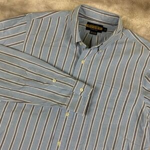 Rugby Ralph Lauren Men M Blue White Striped Oxford Button Down Shirt Preppy Logo
